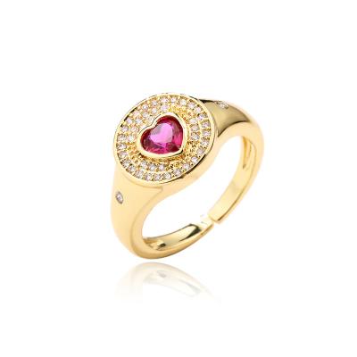 China Wholesale Fashion Jewelry 18K Zircon Heart Adjustable Ring Gold Diamond Ring For Women for sale