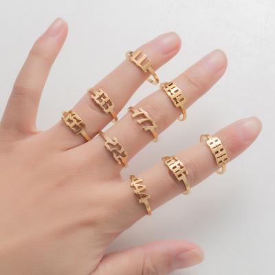 China Wholesale Fashion Women's Jewelry Ring 18K Gold Stainless Steel Gift Men's and Women's Open Memorial Rings 111-999 Lucky Digital Angel for sale