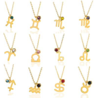 China Wholesale BOHEMIA Women Jewelry 12 Constellations New Zodiac Pendant Necklace Stainless Steel Necklace For Men And Women for sale