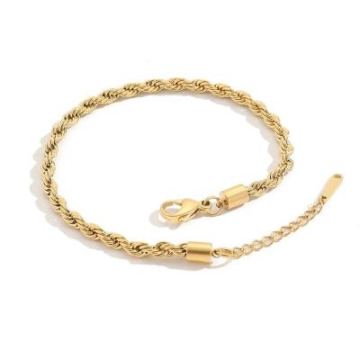 China Wholesale BOHEMIA Women's Jewelry 14K Fried Dough Twist Anklet New Style Stainless Steel Foot Chain Foot Ornaments Gold Plated for sale