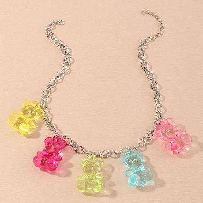 China Simplicity Fashion Crystal Jewelry Transparent Colors Bear Necklace Colorful Bear Necklace Pendant Jewelry For Girl for sale