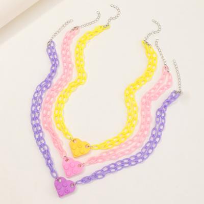 China Wholesale 2Pcs/set Trendy Wholesale Fashion Bff Heart Necklace Colorful Heart Charm Necklace Chain Couple Necklace For Lover for sale