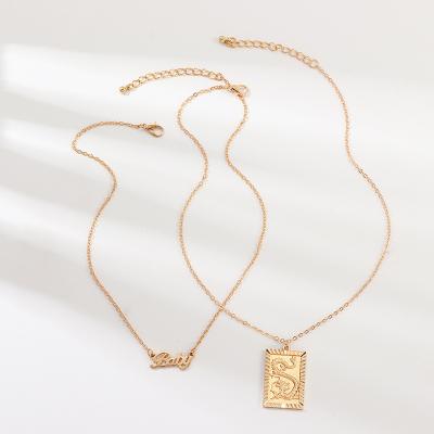 China 2Pcs/Set Hiphop Fashion Style Multilayer Baby Retro Letters Dragon Gold Necklace Jewelry for sale