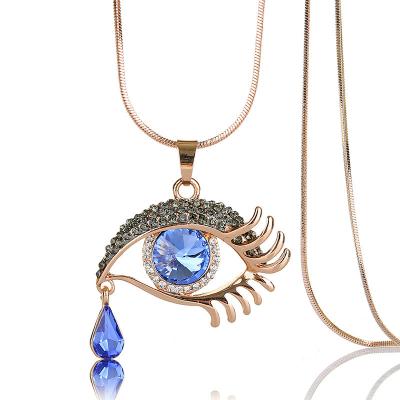 China Fashion Simple Wholesale Jewelry Eye Shape Necklace Colorful Diamond Necklace Long Necklace With Large Pendant For Women for sale