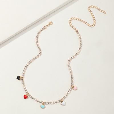 China The Other Fashion Wholesale Colorful Heart Natural Diamond Necklace For Girls Pending Necklace for sale