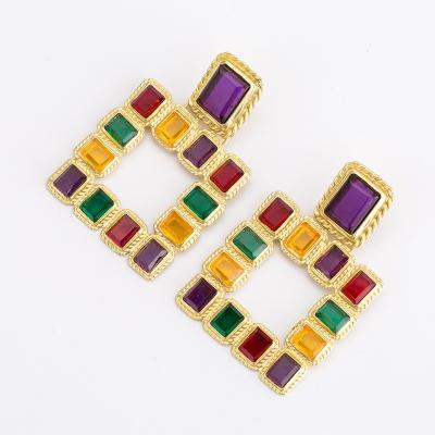 China Wholesale TRENDY Crystal Dangle Earrings Charm Geometric Square Drop Earring Fashion Bling Rhinestone For Woman Party Wedding Jewelry for sale