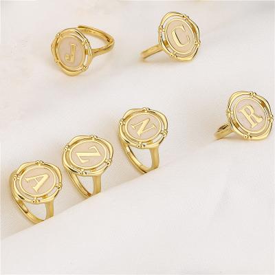 China Retro Letters A-Z Initial Diamond Ring 18K Gold Plated Ring Enamel Opening Adjustable Ring Fashion 26 For Women Man for sale