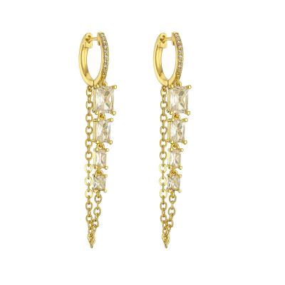 China 2023 Designer Women Brass +zircon Jewelry Gold Luxury Tassel Zircon Colorful Long Hanging Earrings for sale