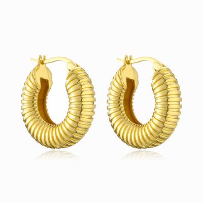 China 2023 TRENDY Gold Circle Jewelry Fashion All-match Stripes Hypoallergenic Sensitive Ear Huggie Earrings 18K Gold For Women for sale