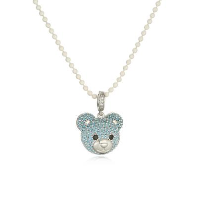 China Cute Fashion Jewelry Party Real 18K Gold Plated Custom Brass+Zircon Bear Pendant Necklaces For Party for sale