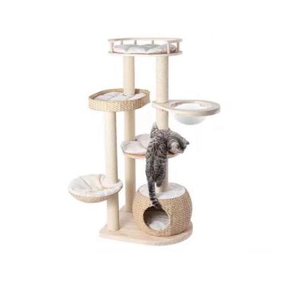 China Sustainable Pet Furniture Rest Play Climbing Cat Climbing Frame Luxury Modern Natural Scratcher Set Wooden Frame for sale