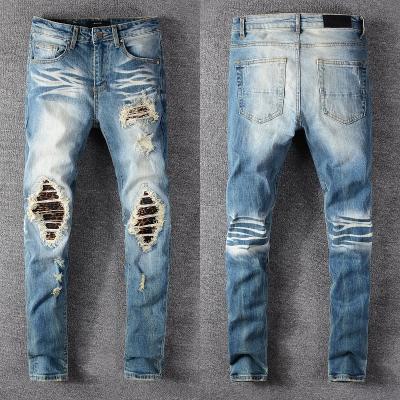 China Color Fade Proof High quality men's slim fit ripped jeans dropshipping fashion running men's biker jeans for sale