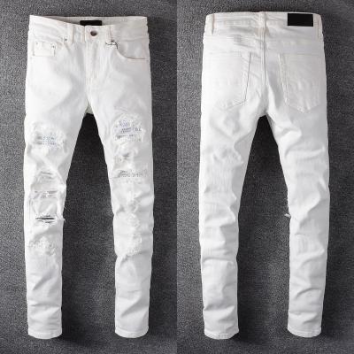 China White Color Fade Proof Fashion Men's Jeans dropshipping stock private label men's distressed jeans for sale