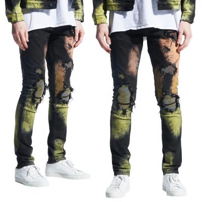 China Color Fade Proof OEM Graphic Printed Mens Jeans Ripped Top Design Custom Jeans Mens for sale