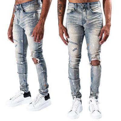 China New Style OEM Fade Proof Ink Splatter Color Mens Jeans Skinny Jeans Men Pants Private Label for sale