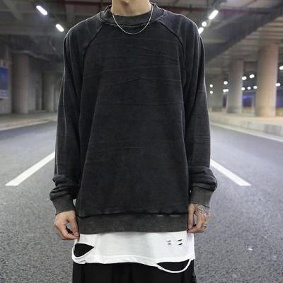 China Anti-shrink fashion washed running hipster distressed sweatshirt crew neck sweatshirt dropshipping for sale