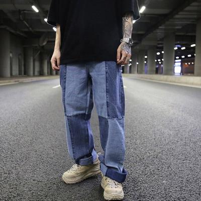 China Color Fade Proof OEM Spliced ​​Straight Distressed Jeans Men Stock Washed Hip Teen Loose Hip Hop Streetwear Vintage Fashion Color Casual Pants for sale