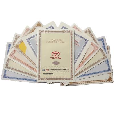 China Embossed Usage Custom Stickers Custom Watermark Paper Printing Security Certificate With Hologram Stamping Award Certificate Printing for sale