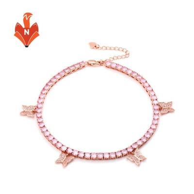 China AJ001-AB TRENDY 5mm Summer Collection Silver Tennis Foot Jewelry Fashion Butterfly Anklets For Women for sale