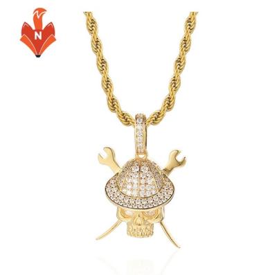 China AJ018-PE Designs Fashion Hip Hop Design Environmentally Friendly 18k Gold Pendant Men Iced Out CZ Skull Pendant Necklace In Stock for sale