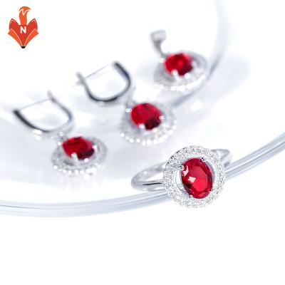 China NH-AJ001A-SET Fashion Jewelry Women Earring Necklace Trendy Jewelry 925 Sterling Silver Red Cubic Zirconia Jewelry Sets For Middle East Account for sale