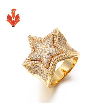 China AJ013-RI Romantic 14K Gold Plated Five-pointed Ring Iced Out Cubic Zirconia Hip Hop Star Ring CZ Stone Jewelry For Men for sale