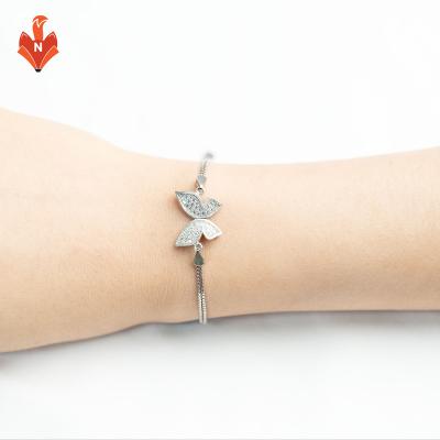 China NH-AJ001B-BR FASHIONABLE Luxury Rhinestone Adjustable Bracelets 925 Sterling Silver Butterfly Bracelet For Girlfriend's Gift for sale