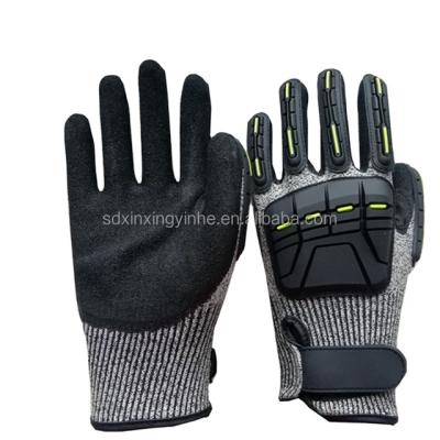 China Oil Proof Impact Gloves With TPR Backanti Cut Sandy Coated Nitrile 5 Level Cuff Adjustable Oilfield for sale