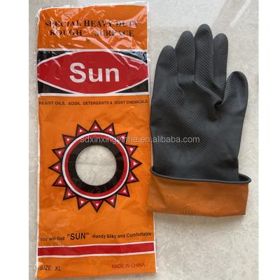 China Sun Flower Breathable Black Rubber Latex Industrial Chemical Gloves for sale