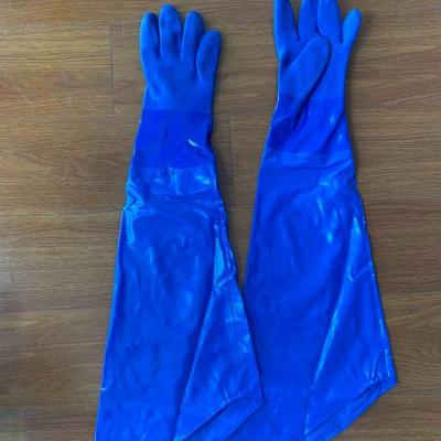 China Anti Slip 60 PVC Extended Arm Blue 70cm Gloves for sale