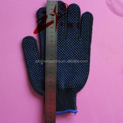 China Seamless Knit Grip Stitch Navy Blue Cotton Knitted Gloves for sale