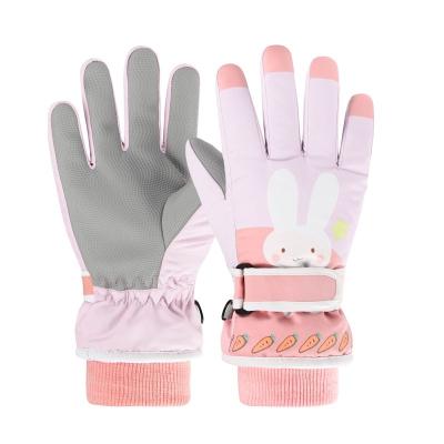 China Waterpoof Wholesale Customized Logo Snowing Skiing Waterproof Snowboard Ski Gloves Acrylic Pink Gloves for Kids Girls Boys for sale