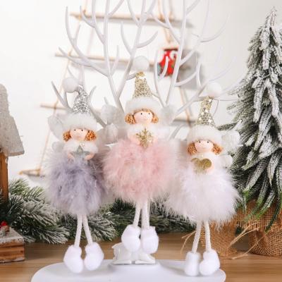 China Cute Christmas Decorations Angel Doll Hanging Ornaments Merry Christmas Feather Plush Christmas Ornament 2021 New Year Gifts for sale