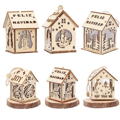 China Christmas Ornaments Popular Wooden Christmas House Decorations Wood Led Lights With Decoration for sale