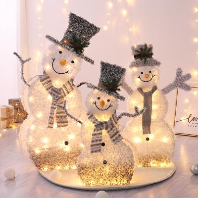 China 1.2/0.9/0.8M Large Christmas Flocking LED Snowman Handmade Lighted Home Decor Craft Supplies Stone Ornaments for sale