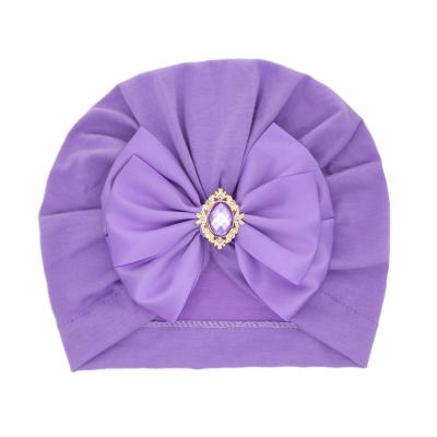 China 2022 Baby Hats Large Bow Turban Hair Bowknot Rhinestone Barred Head Wraps For Newborn Infant Children Ears Cover Toddler Bow Skullcap for sale