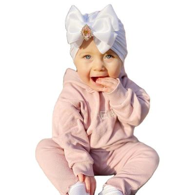 China Infant Kids Barred Ears Covers Bow Beanie Baby Hats Big Toddler Bow Turban Hair Bowknot Rhinestone Head Wraps For Newborn for sale