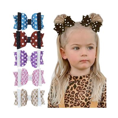 China Vintage top selling personalized creative fish scale printed three-layer bow hairpin cute children's hairpin for sale