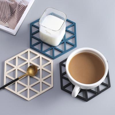 China Sustainable Hot Sale Non Slip Heat Resistant Coasters Trivet Mat Hexagon Silicone Placemats Table Mat Desk Pad Home Deco Cute Coaster Luxury for sale