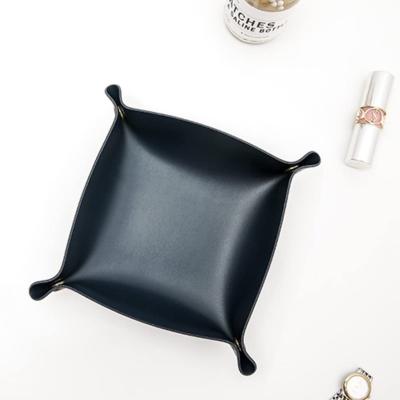 China Sustainable Foldable Leather Tray Watch Coin Change Key Phone Valet Tray Storage Containers Home Decor Jewelry Organizer Tray for sale