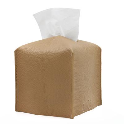 China Sustainable Custom PU Leather Tissue Boxes Cover Square Hotel Paper Holder Case for Napkin Storage Boxes for sale