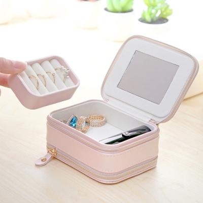 China Fashionable Wholesale PU Leather Jewellery Box Portable Travel Case Custom Logo Mini Jewelry Gift Storage Packaging Boxes Organizer for sale