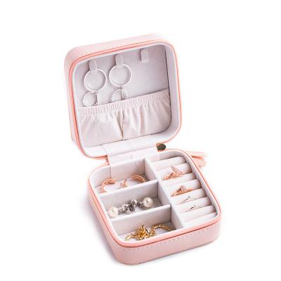 China Fashionable Wholesale Custom Jewelry Case With Zipper Travel PU Leather Velvet Jewelry Storage Box Velvet Jewelry Organizer for sale