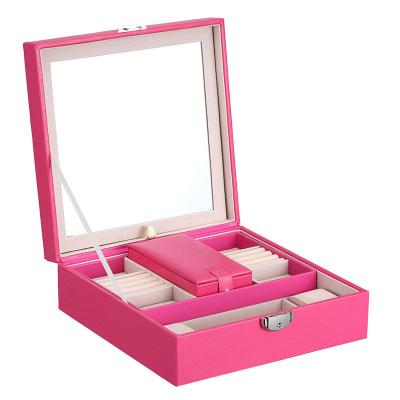 China Fashionable Luxury PU Jewelry Packaging Box Mirrored Jewellery Box Big Jewelry Organizer for sale