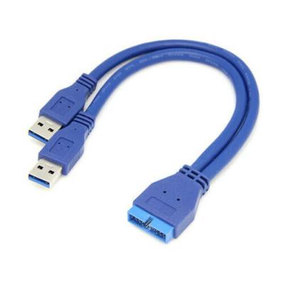 China Dual Port 25CM Power USB 3.0 A Male To Motherboard Mainboard 20 Pin Cable Adapter 19 Pin for sale