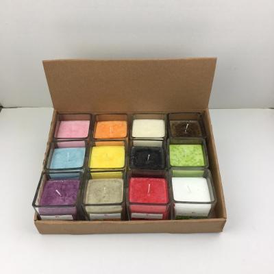 China Scented square glass candles, colored candles for sale