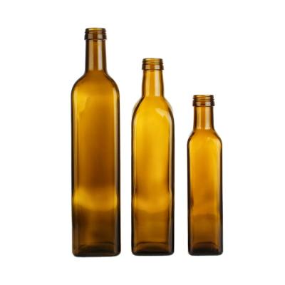 China Custom Food 250ml 500ml 750ml Square Amber And Brown Green Empty Olive Oil Bottle With Lid For Olive Oil for sale