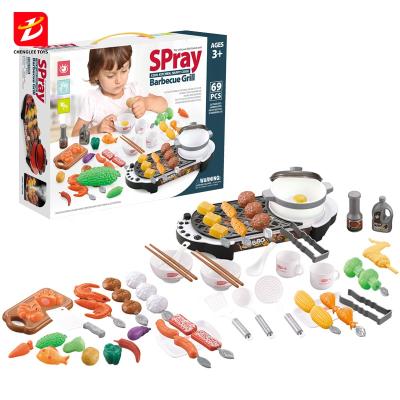 China Plastic Kids Cooking Mini Kitchen Set BBQ Grill Simulation Spray Home Appliance Toys for sale