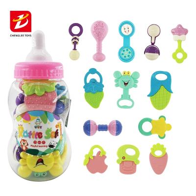 China Toy Baby Wholesale Newborn Gift musical Teether rattles bell baby milk bottle rattle set plastic shake toys for sale