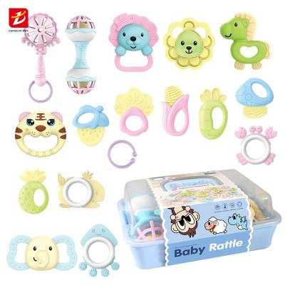 China Cute Plastic Rattle Toy Baby Toy Musical Newborn Teether Rattles Storage Box 16 Pieces Set for sale